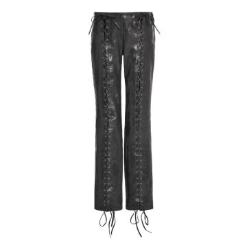 Christiana Lace-Up Leather Straight-Leg Pants