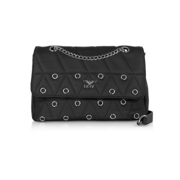 Black Synthetic Leather Shoulder Bag