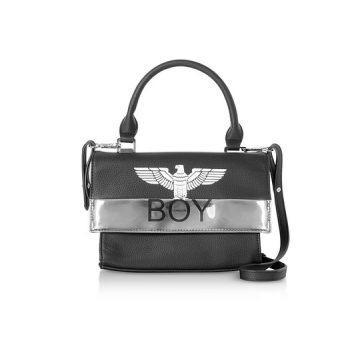 Black & Silver Synthetic Leather Top Handle Bag