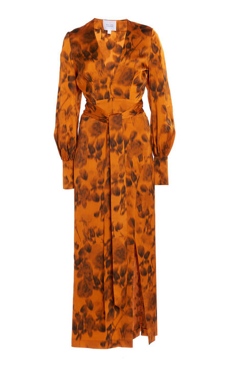 Burnt Floral Printed Crepe De Chine Wrap Dress展示图