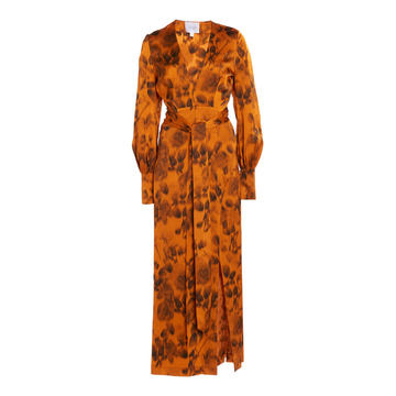 Burnt Floral Printed Crepe De Chine Wrap Dress