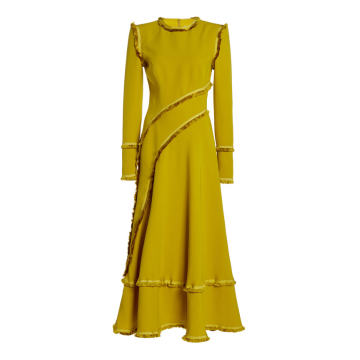 Ruffle-Trimmed Silk Crepe Dress