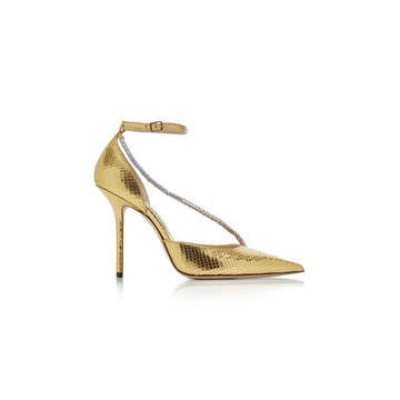 Talika Crystal-Embellished Metallic Snake-Effect Leather Pumps