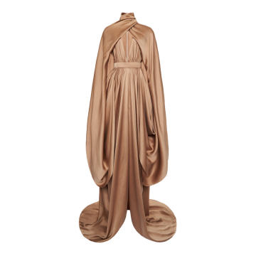 Cape-Effect Satin Gown