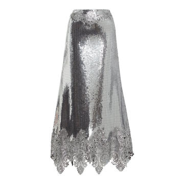 Lace-Detailed Metallic Skirt
