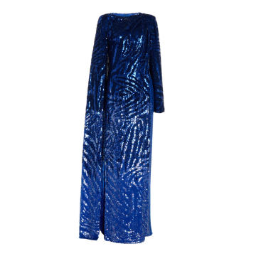 Tyra Cape-Sleeve Sequin-Patterned Gown