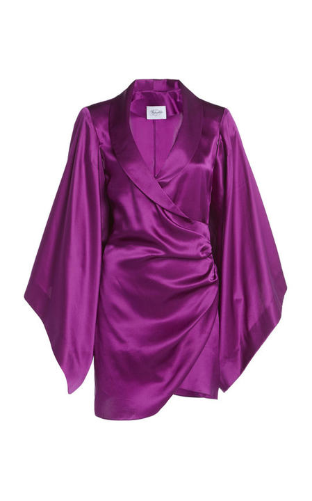 Belted Draped Silk Satin Kimono-Sleeve Mini Dress展示图