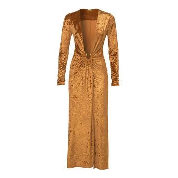 Rona Metal-Detailed Gathered Crushed Velvet Midi Dress