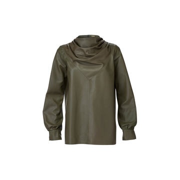 Bilbi Draped Leather Cowl-Neck Top