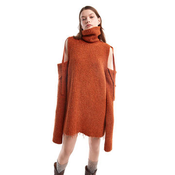 Eco Venus Ribbed-Knit Turtleneck Mini Sweater Dress