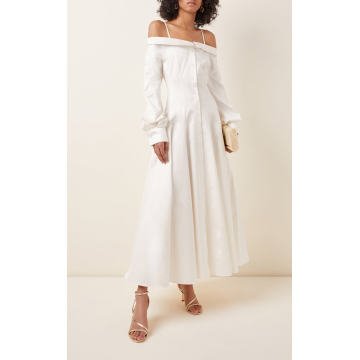 Off-The-Shoulder Cotton Midi Shirt Dress