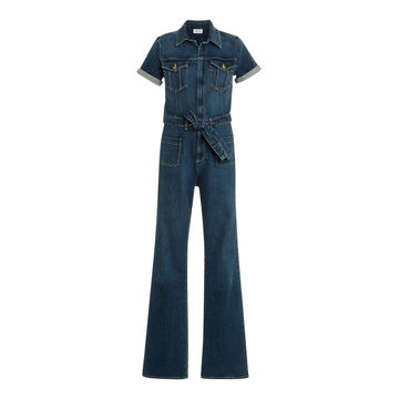 Le Bardot Belted Denim Jumpsuit