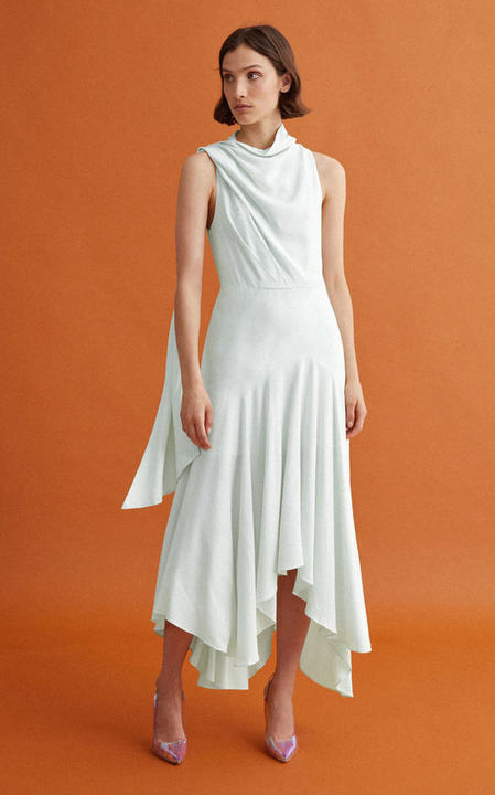 Kilmaine Ruched Asymmetrical Hem Midi Dress展示图