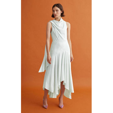 Kilmaine Ruched Asymmetrical Hem Midi Dress