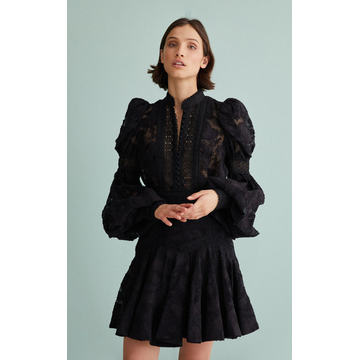 Suffield Puffed Shoulder Lace Blouse