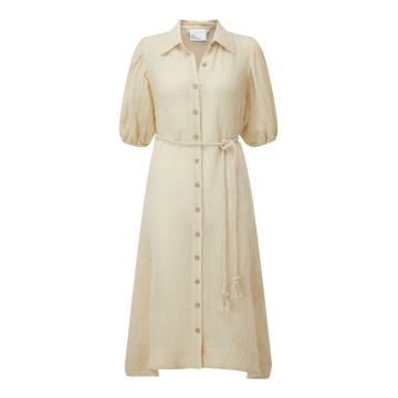 Belted Linen-Blend Gauze Midi Shirt Dress