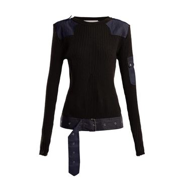 Belted ribbed-knit wool top