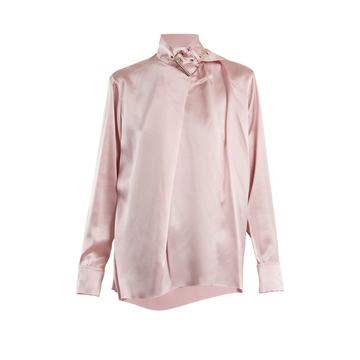 Buckle-collar silk-satin top