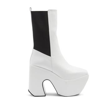 Open-toe leather platform boots