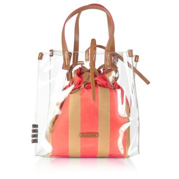 Transparent Tote Bag w/Striped Pouch