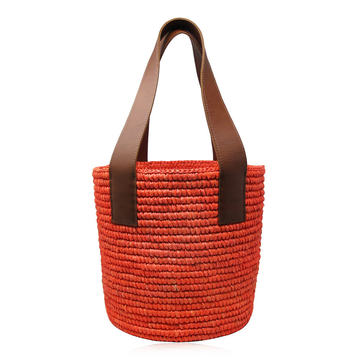 Medium Leather-Trimmed Straw Tote