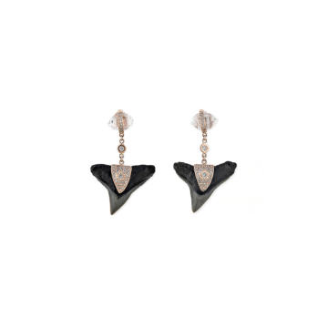 Pave Herkimer V Cap Black Shark Tooth Stud Earrings