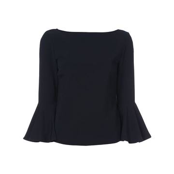 flared-sleeve V-back blouse