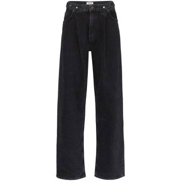 Wide leg pleated waist jeans