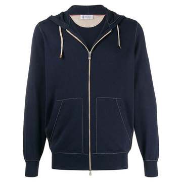 contrast-stitch zip-up hoodie