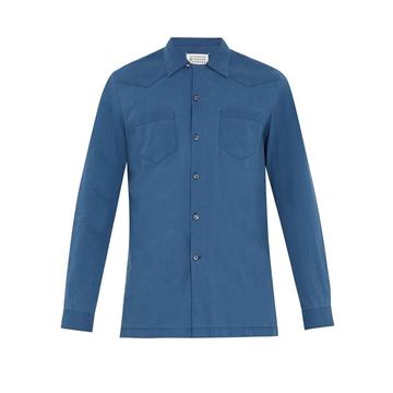 Half-zip panel point-collar cotton shirt