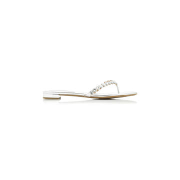 Tequila Crystal-Embellished Leather Flip Flops