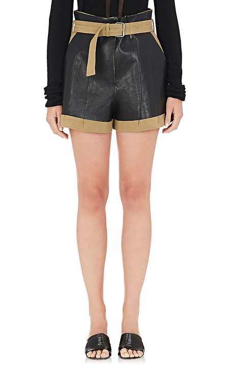Leather-Appliquéd Linen-Cotton Shorts展示图