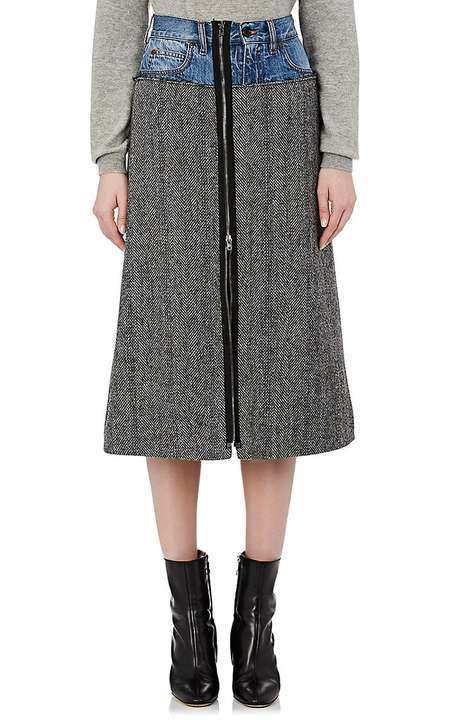 Denim-Inset Herringbone Wool Skirt展示图