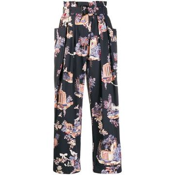 belted floral pattern trousers