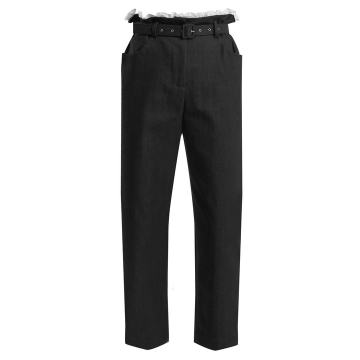 Gathered-waist cropped cotton-blend trousers