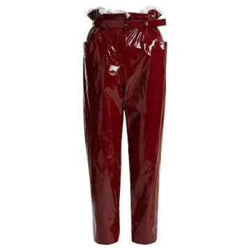 Paperbag-waist straight-leg cropped trousers