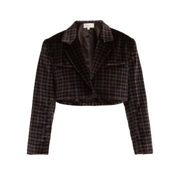 Tartan-checked cotton-velvet cropped jacket