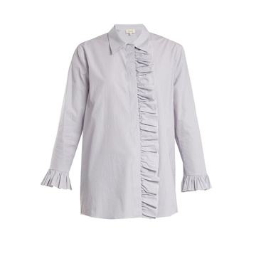 Ruffle-trimmed striped cotton shirt