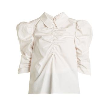 Point-collar gathered cotton top