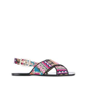 printed cross strap sandals