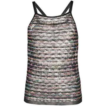 striped metallic-knit vest