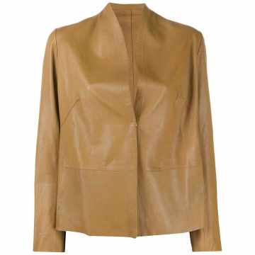 collarless leather jacket