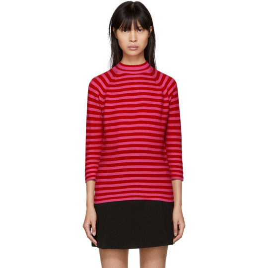 Red & Pink Striped Mock Neck Sweater展示图