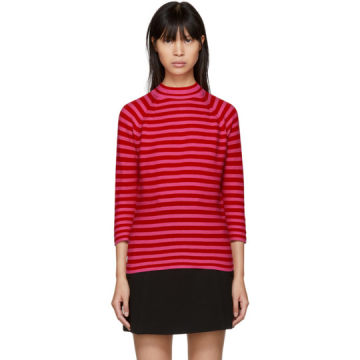 Red & Pink Striped Mock Neck Sweater