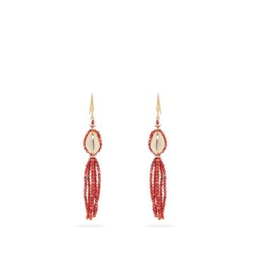 Bead-embellished shell earrings