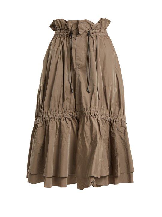 Ruched tiered taffeta midi skirt展示图