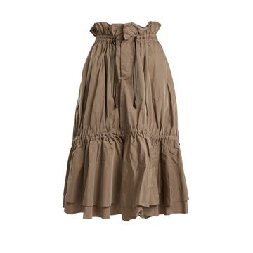 Ruched tiered taffeta midi skirt