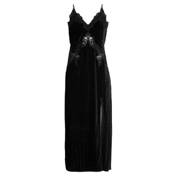 V-neck lace-trimmed velvet dress