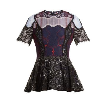 Tri-colour embroidered lace top