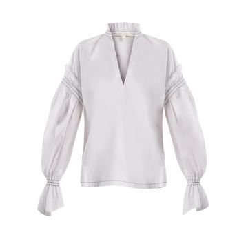 Ruffled-collar cotton-poplin blouse